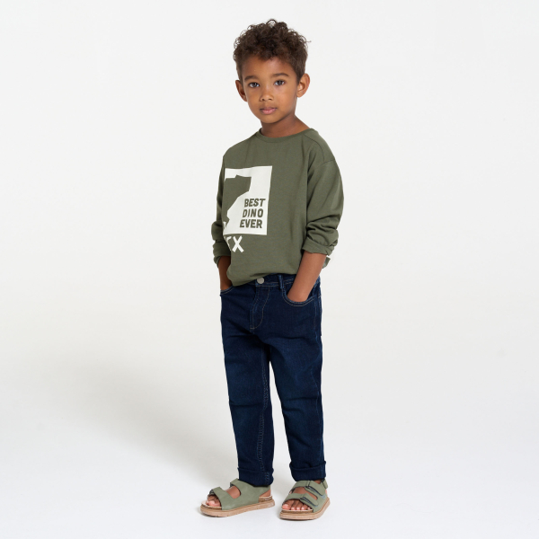 بنطلون جينز ضيق من قماش الدنيم الخام باللون الأزرق الداكن للأولاد